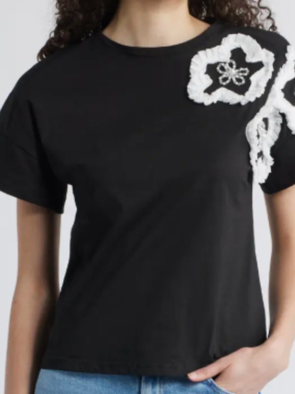 Nikki Lund Celine Flower Appliqué Top - Size medium